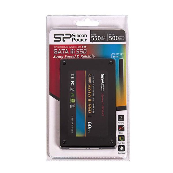 SP060GBSS3S55S25 жесткий диск SSD 60Gb, SATA III, 2.5", Silicon Power Slim S55