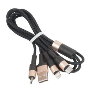 6957531080282 кабель USB x26 Xpress one pull three 3 в 1, Lightning+Micro+Type-C, черно-золотой