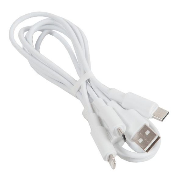 6957531080176 кабель USB  x25 Soarer one pull three 3 в 1, Lightning+Micro USB+Type-C, белый