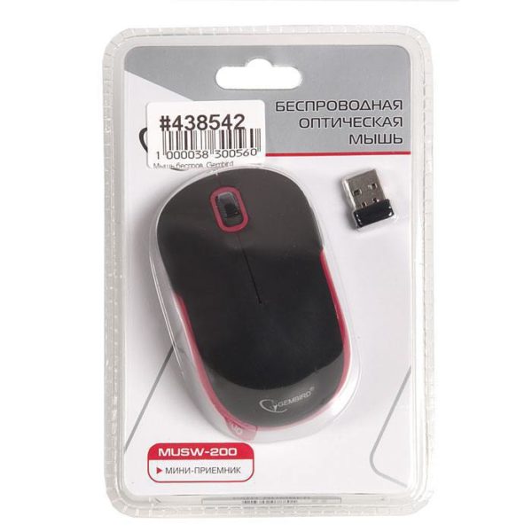 MUSW-200BKR МЫШЬ GEMBIRD MUSW-200BKR USB, ЧЕРНО-КРАСНАЯ