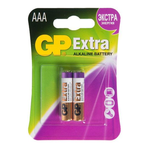 24AX-2CR2 EXTRA БАТАРЕЙКИ GP EXTRA ALKALINE 1.5V, МИЗИНЧИКОВЫЕ AAA LR03, 2 ШТ