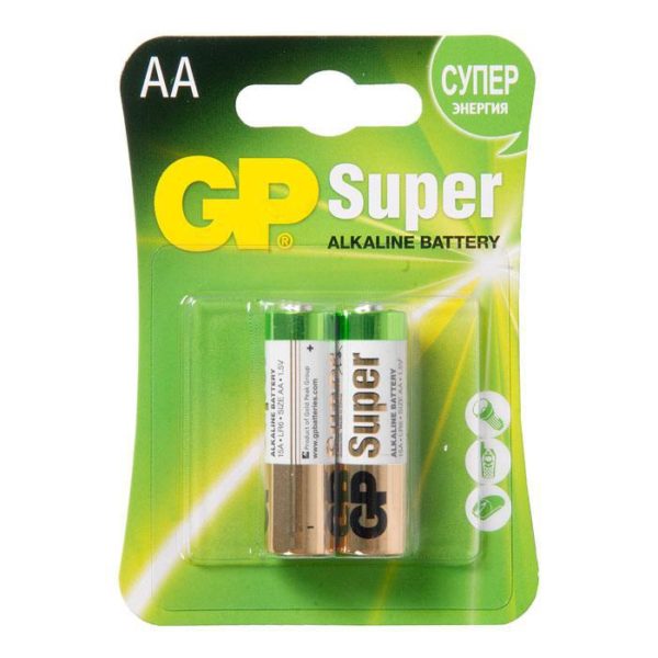 15A-U2 БАТАРЕЙКА GP SUPER ALKALINE 1.5V, ПАЛЬЧИКОВЫЕ AA LR6, 2 ШТ