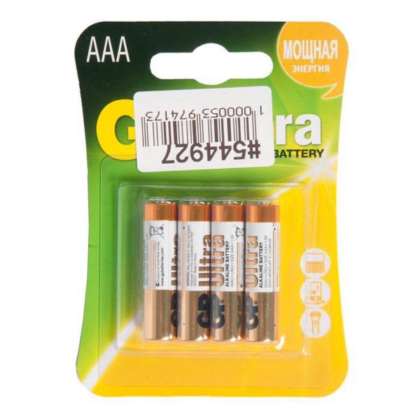 24AU-U4 БАТАРЕЙКА GP ULTRA ALKALINE 1.5V, МИЗИНЧИКОВЫЕ AAA LR03, 4 ШТ